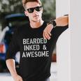Bearded Inked & Awesome Beard Tattoo Logo Tshirt Long Sleeve T-Shirt Gifts for Him