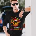 Black Cat Halloween And Merry Christmas Happy Hallothanksmas Long Sleeve T-Shirt Gifts for Him