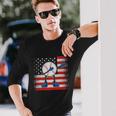 Dabbing Baseball Player 4Th July Usa Flag Plus Size Shirt For Men Women Long Sleeve T-Shirt Gifts for Him
