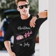 Flamingo Pink Retro Camping Car Christmas In July Great Long Sleeve T-Shirt Gifts for Him