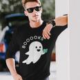 Halloween Booooks Ghost Reading Boo Read Books Library Long Sleeve T-Shirt Gifts for Him