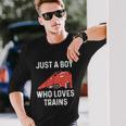 Just A Boy Who Loves Trains Great Cool Boys Trainspotting Long Sleeve T-Shirt Gifts for Him