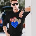 Patriotic Leopard Print Stars And Stripes Hearts Long Sleeve T-Shirt Gifts for Him