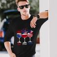 Red Wine Blue 4Th Of July Wine Red White Blue Wine Glasses V5 Long Sleeve T-Shirt Gifts for Him