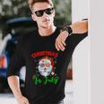 Santa Hat Sunglasses Usa Flag Christmas In July Long Sleeve T-Shirt Gifts for Him