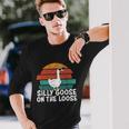 Silly Goose On The Loose Vintage Retro Sunset Tshirt Long Sleeve T-Shirt Gifts for Him