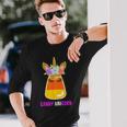 Unicorn Candy Corn Halloween Trick Or Treat Party Girl Long Sleeve T-Shirt Gifts for Him
