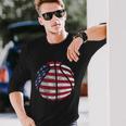 Us American Flag For Patriotic Basketball Long Sleeve T-Shirt Gifts for Him