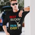 Vintage Best Buckin Papa Hunting Tshirt Long Sleeve T-Shirt Gifts for Him
