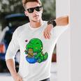 Cute Baby Dino Trex Eating Ramen Noodles Long Sleeve T-Shirt Gifts for Him