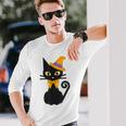 Halloween Black Cat With Hat And Bow Japanese Long Sleeve T-Shirt Gifts for Him