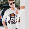 Spooky Mama Messy Bun Halloween Jack O Lantern Mom Long Sleeve T-Shirt Gifts for Him