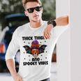 Thick Thights And Spooky Vibes Halloween Messy Bun Hair Long Sleeve T-Shirt Gifts for Him