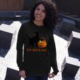 Cat I Do What I Want Halloween Candy Pumpkin Bag Black Cat Long Sleeve T-Shirt Gifts for Her