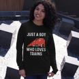 Just A Boy Who Loves Trains Great Cool Boys Trainspotting Long Sleeve T-Shirt Gifts for Her