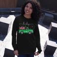 Lucky Flamingo Riding Green Truck Shamrock St Patricks Day Long Sleeve T-Shirt Gifts for Her