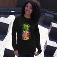 Pineapple Flowers Aloha Hawaii Vintage Hawaiian Floral Women Long Sleeve T-Shirt Gifts for Her