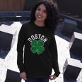 Shamrock Massachusetts Boston St Patricks Day Irish Green Long Sleeve T-Shirt Gifts for Her