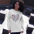 Heart Shaped Passport Travel Stamp Long Sleeve T-Shirt Gifts for Her