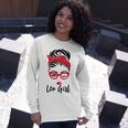 Leo Girl Messy Bun Leopard Bandana July Zodiac Sign Birthday Long Sleeve T-Shirt Gifts for Her