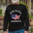 4Th Of July God Bless America Map Flag Patriotic Religious Long Sleeve T-Shirt Gifts for Old Men
