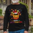 Black Cat Halloween And Merry Christmas Happy Hallothanksmas Long Sleeve T-Shirt Gifts for Old Men