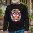 Colorful Abstract Lion Long Sleeve T-Shirt Gifts for Old Men