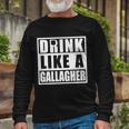 Drink Like A Gallagher St Patricks Day Irish Clover Long Sleeve T-Shirt Gifts for Old Men