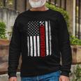 Firefighter Retro American Flag Firefighter Dad 4Th Of July Fathers Day Long Sleeve T-Shirt Gifts for Old Men