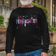 Firefighter Retro American Flag Firefighter Jobs 4Th Of July Fathers Day V2 Long Sleeve T-Shirt Gifts for Old Men