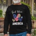 God Bless America Leopard Christian 4Th Of July Long Sleeve T-Shirt Gifts for Old Men