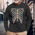 Halloween Day Of Dead Skeleton Flowers Decorated Men Women Long Sleeve T-Shirt T-shirt Graphic Print Gifts for Old Men