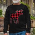 Holiday Plaid Moose Long Sleeve T-Shirt Gifts for Old Men