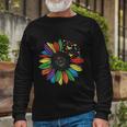 Lgbt Rainbow Color Sunflower Butterfly Pride Month Long Sleeve T-Shirt Gifts for Old Men