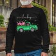 Lucky Flamingo Riding Green Truck Shamrock St Patricks Day Long Sleeve T-Shirt Gifts for Old Men
