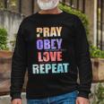Pray Obey Love Repeat Christian Bible Quote Long Sleeve T-Shirt Gifts for Old Men