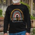 Second Grade Teacher Teach Love Inspire Boho Rainbow Long Sleeve T-Shirt Gifts for Old Men