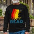 Vintage Novelty Cat Reading Retro Long Sleeve T-Shirt Gifts for Old Men