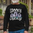 Vintage Spooky Vibes Halloween Art Cemetery Tombstones Long Sleeve T-Shirt Gifts for Old Men