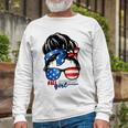 All American Girl 4Th Of July Daughter Messy Bun Usa Long Sleeve T-Shirt Gifts for Old Men