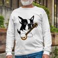 Boston Terrier Dog Playing Banjo Long Sleeve T-Shirt Gifts for Old Men