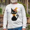 Halloween Black Cat With Hat And Bow Japanese Long Sleeve T-Shirt Gifts for Old Men