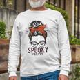 Halloween Spooky Mom Messy Bun Skull Mama Costume Long Sleeve T-Shirt Gifts for Old Men
