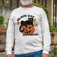 Retro Black Cat Apothecary And Pumpkin Halloween Vintage Long Sleeve T-Shirt Gifts for Old Men