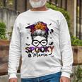 Spooky Mama Messy Bun Halloween Jack O Lantern Mom Long Sleeve T-Shirt Gifts for Old Men
