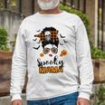 Spooky Mama Messy Bun For Halloween Messy Bun Mom Monster Long Sleeve T-Shirt Gifts for Old Men