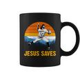 Jesus Saves Retro Baseball Pitcher Coffee Mug