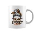Spooky Mama Halloween Costume Skull Mom Leopard Messy Bun Coffee Mug