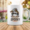 Spooky Mama Halloween Costume Skull Mom Leopard Messy Bun Coffee Mug Funny Gifts