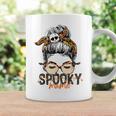 Spooky Mama Halloween Costume Skull Mom Leopard Messy Bun Coffee Mug Gifts ideas